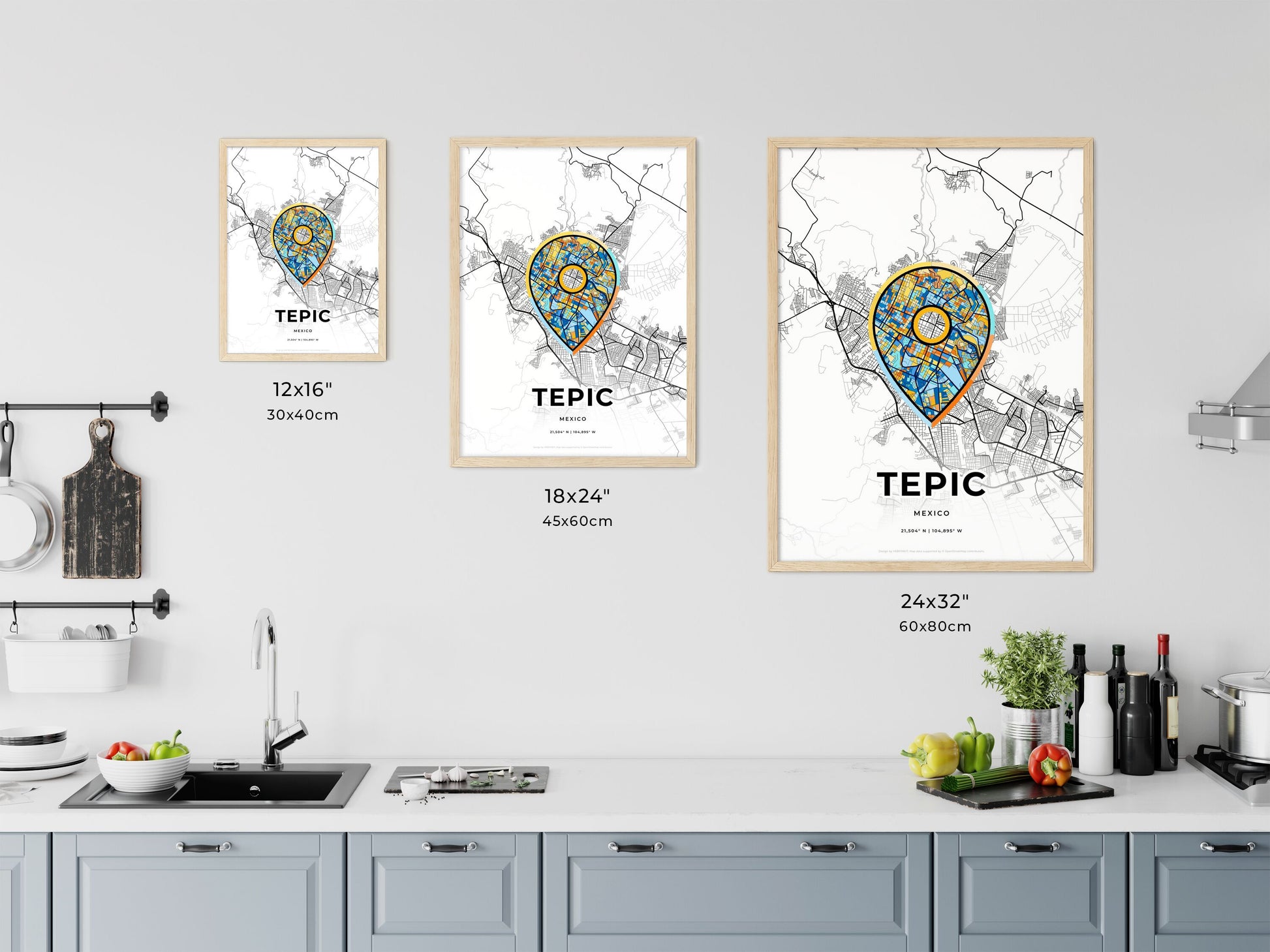 Tepic Mexico art map size chart