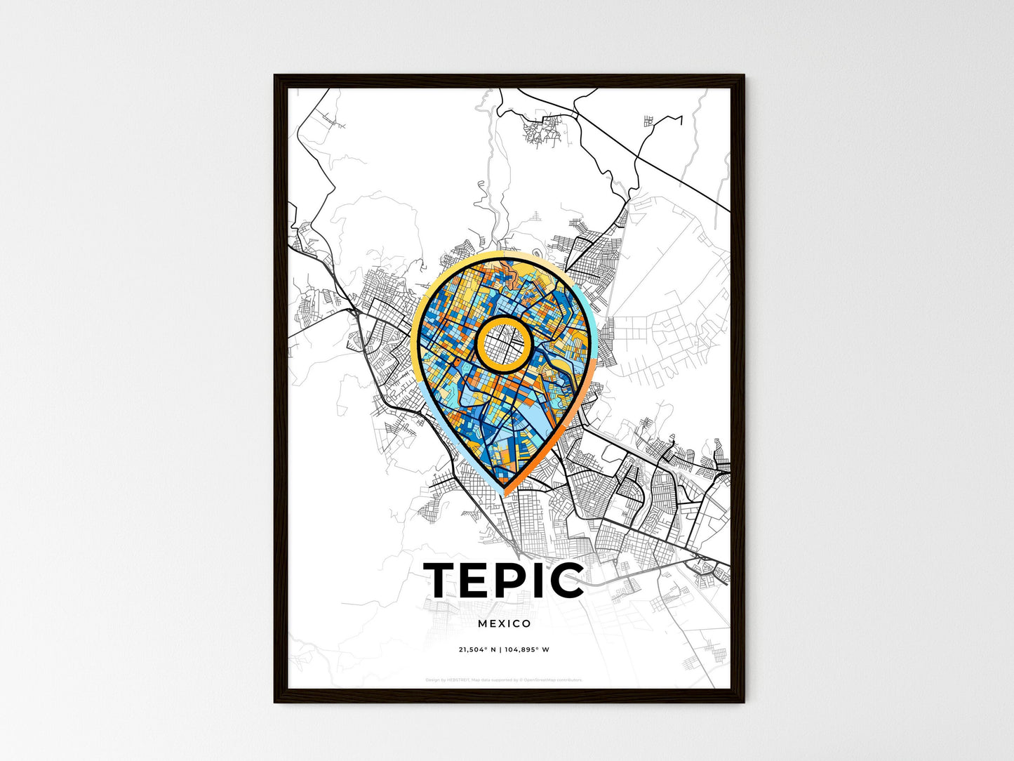 Tepic Mexico wedding art map with pointer icon