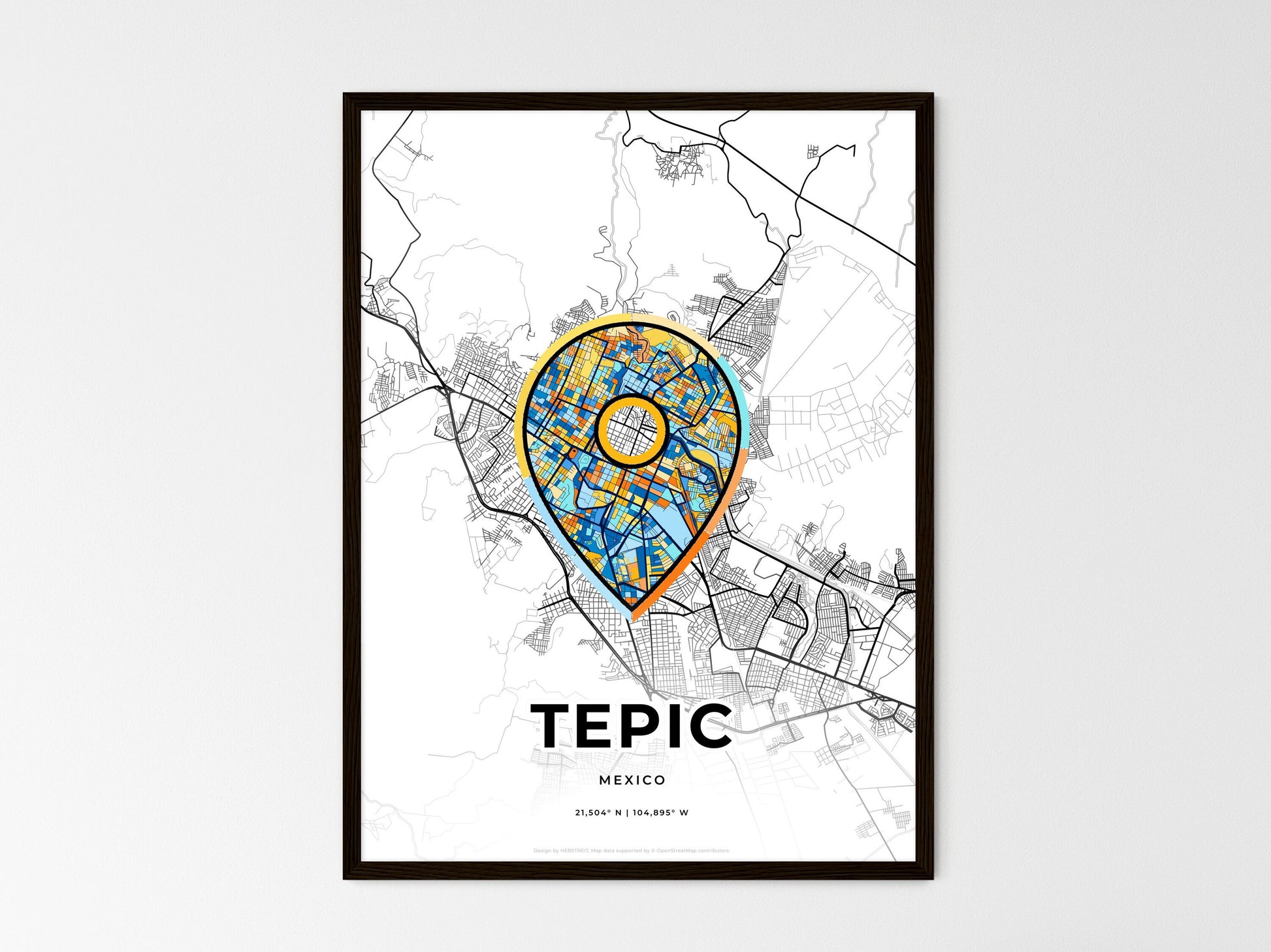 Tepic Mexico wedding art map with pointer icon