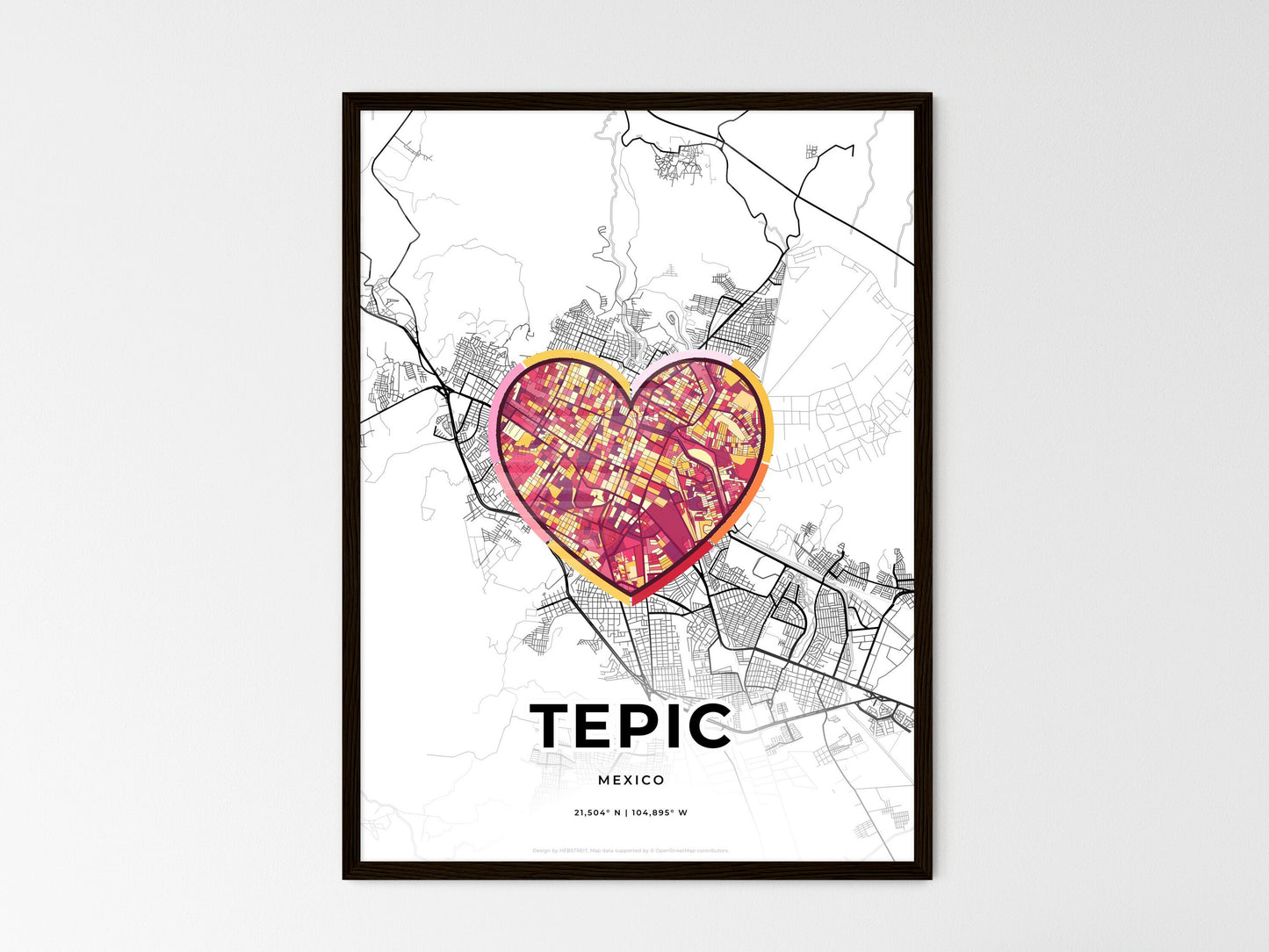 Tepic Mexico wedding art map with heart icon