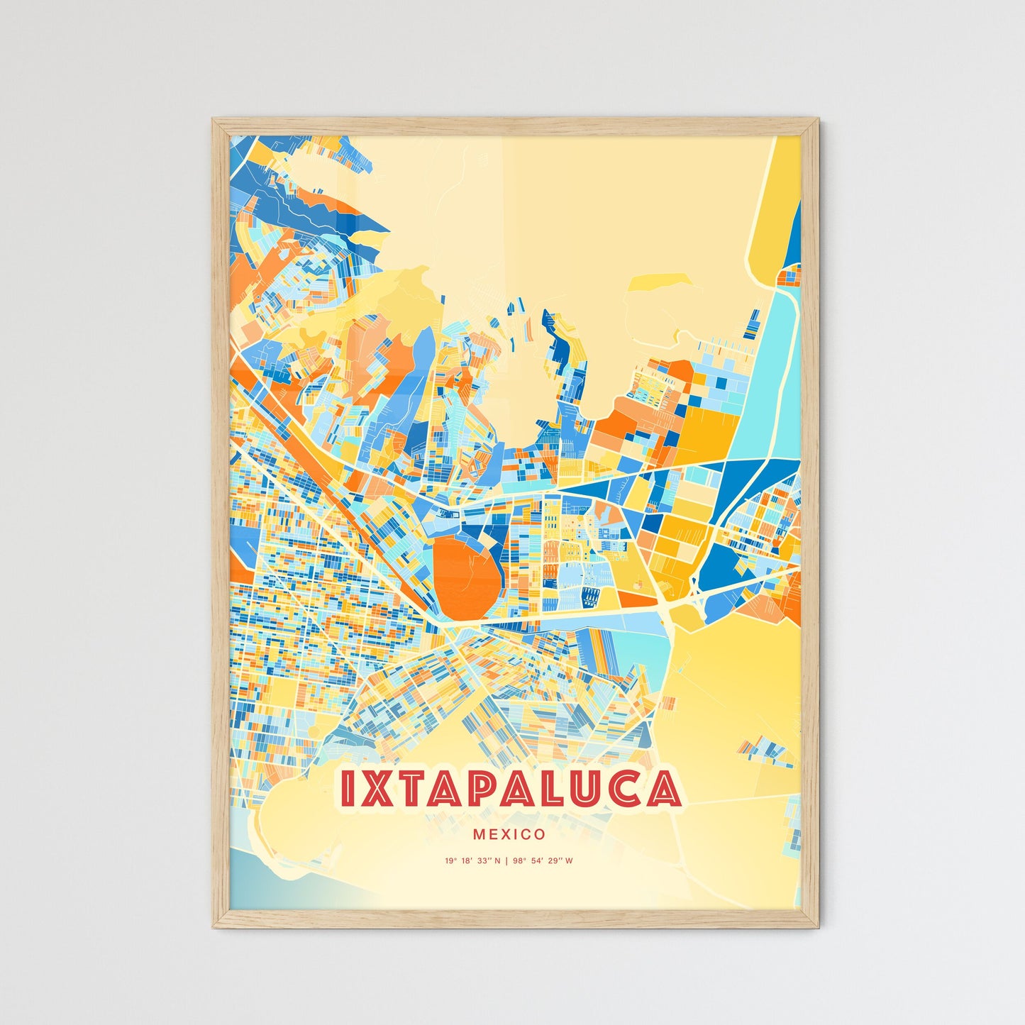 Colorful IXTAPALUCA MEXICO Fine Art Map Blue Orange