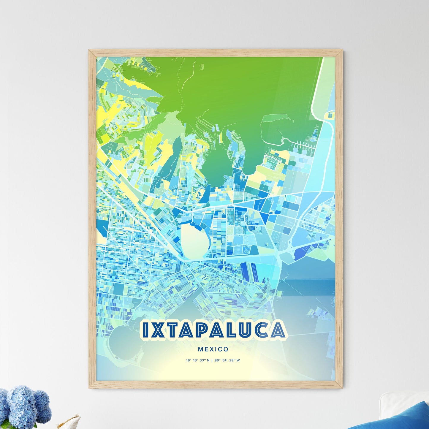 Colorful IXTAPALUCA MEXICO Fine Art Map Cool Blue