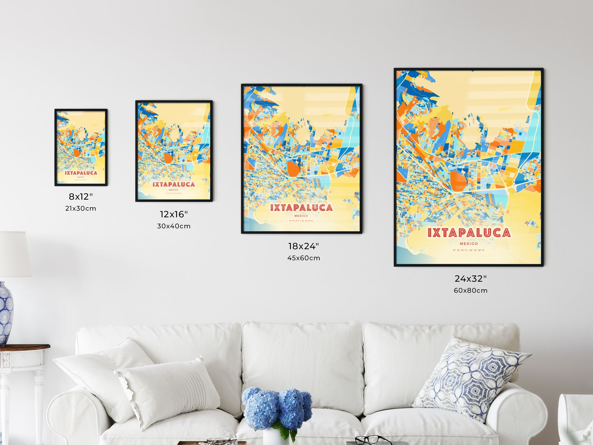 Colorful IXTAPALUCA MEXICO Fine Art Map Blue Orange