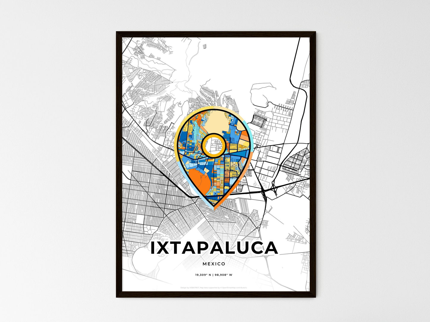 Ixtapaluca Mexico wedding art map with pointer icon