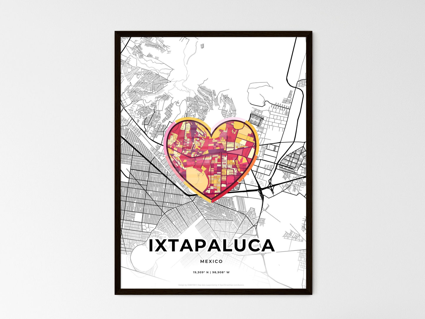 Ixtapaluca Mexico wedding art map with heart icon