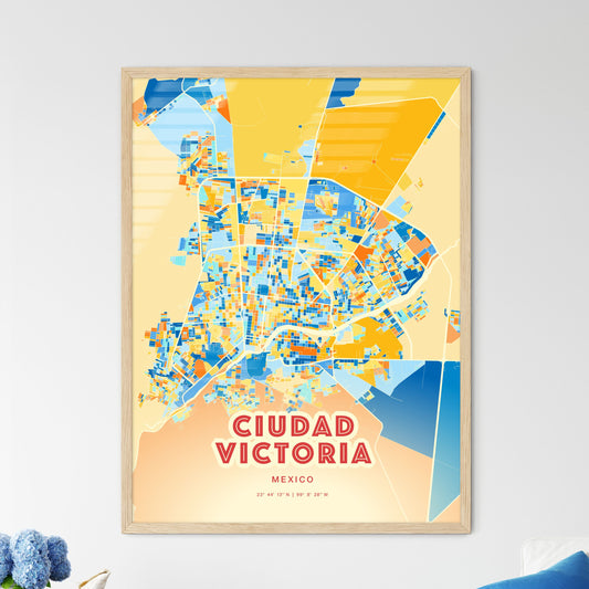 Colorful CIUDAD VICTORIA MEXICO Fine Art Map Blue Orange