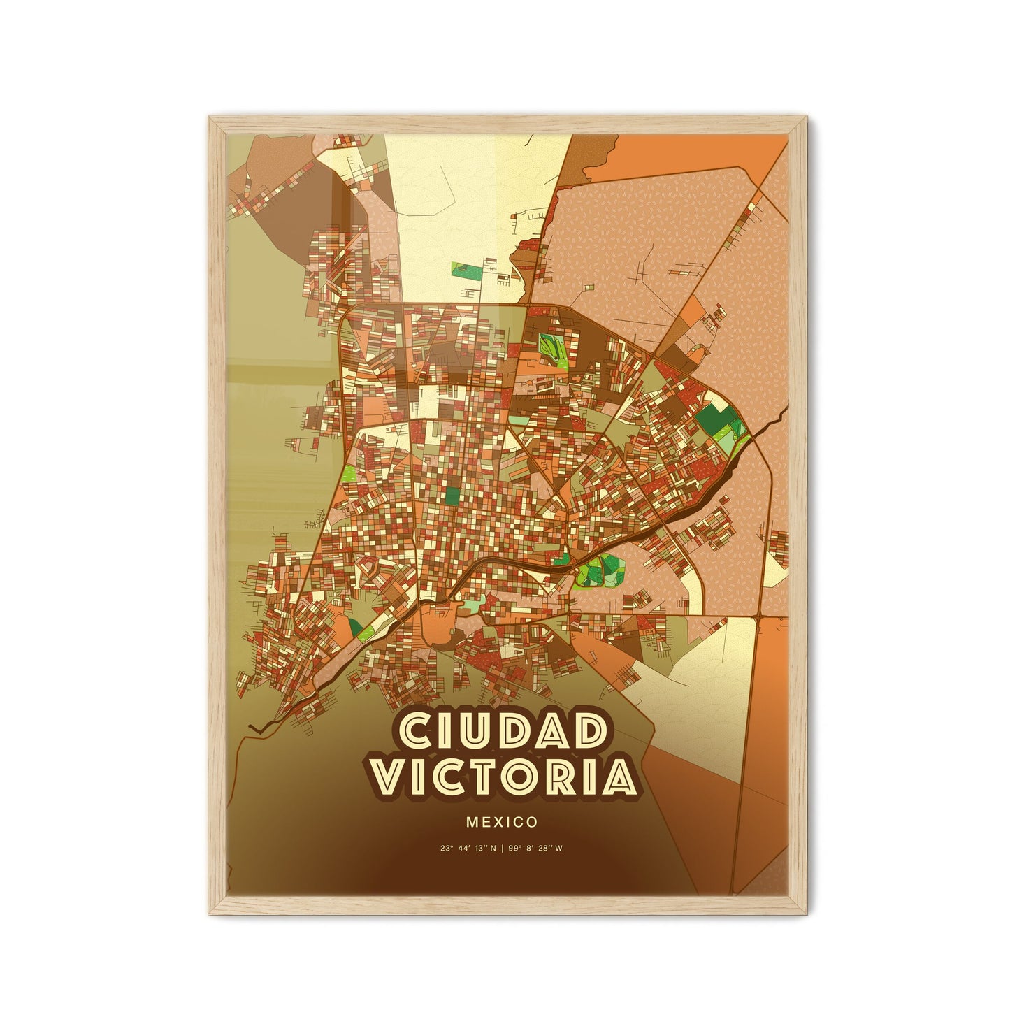 Colorful CIUDAD VICTORIA MEXICO Fine Art Map Farmhouse