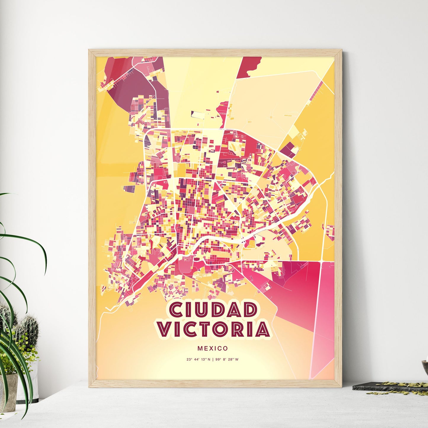 Colorful CIUDAD VICTORIA MEXICO Fine Art Map Hot Red