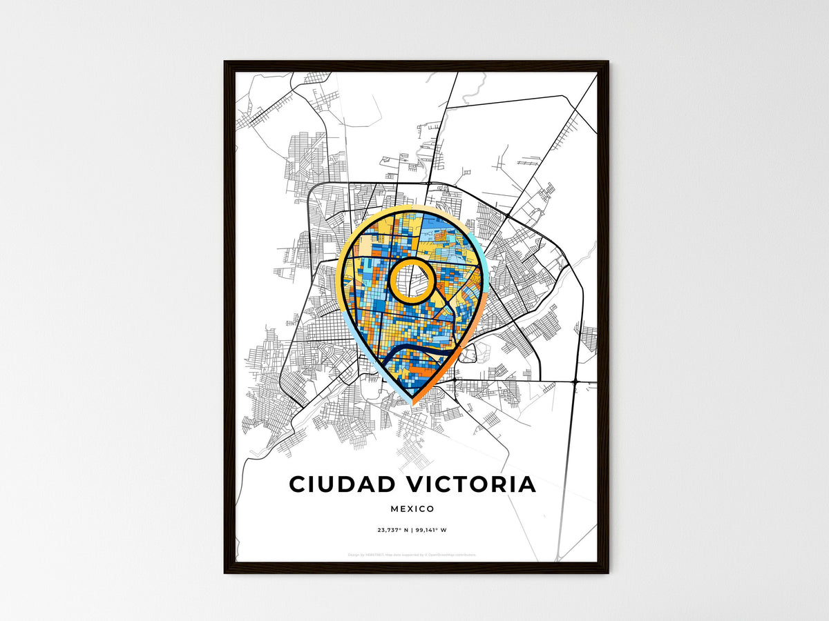 Ciudad Victoria Mexico wedding art map with pointer icon