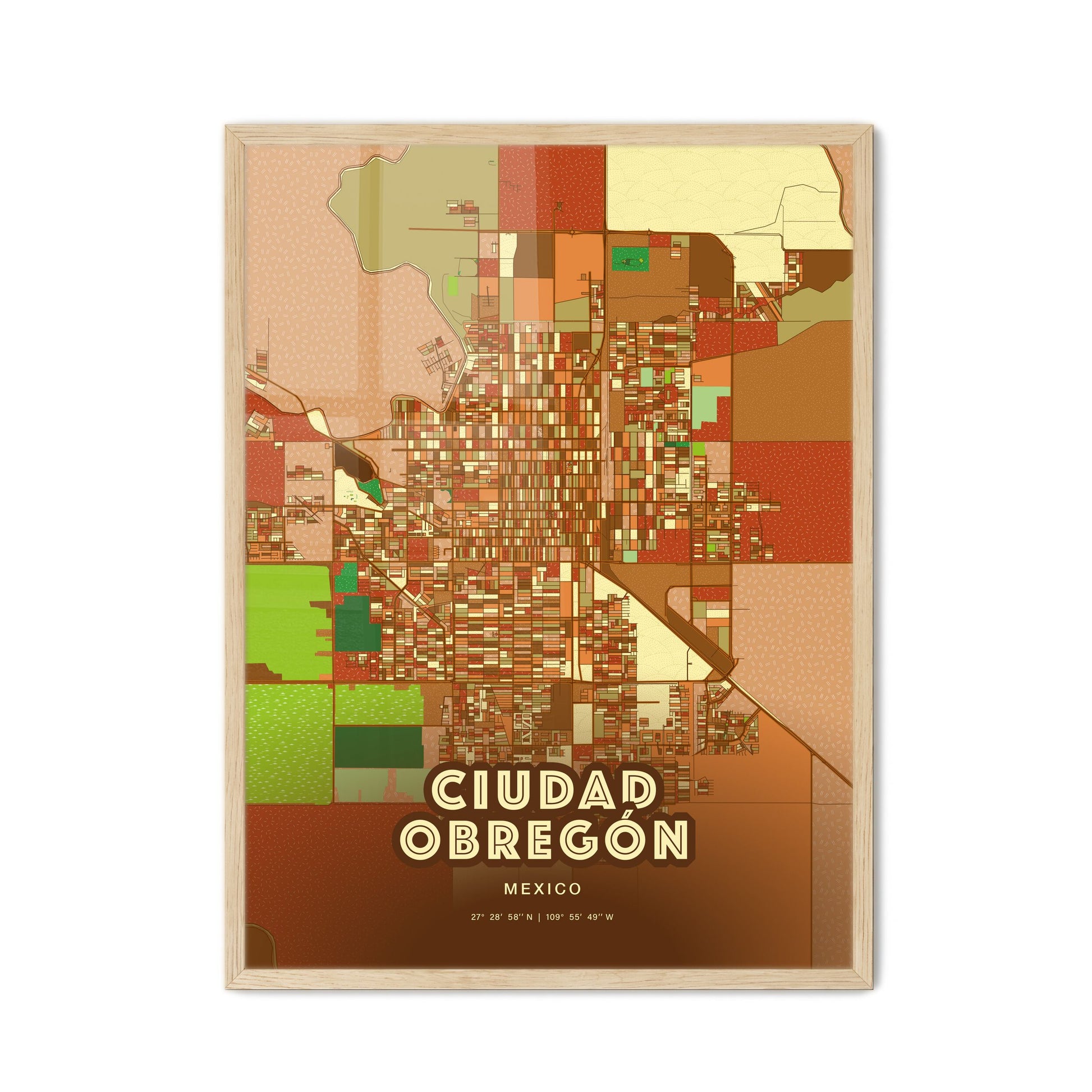 Colorful CIUDAD OBREGÓN MEXICO Fine Art Map Farmhouse