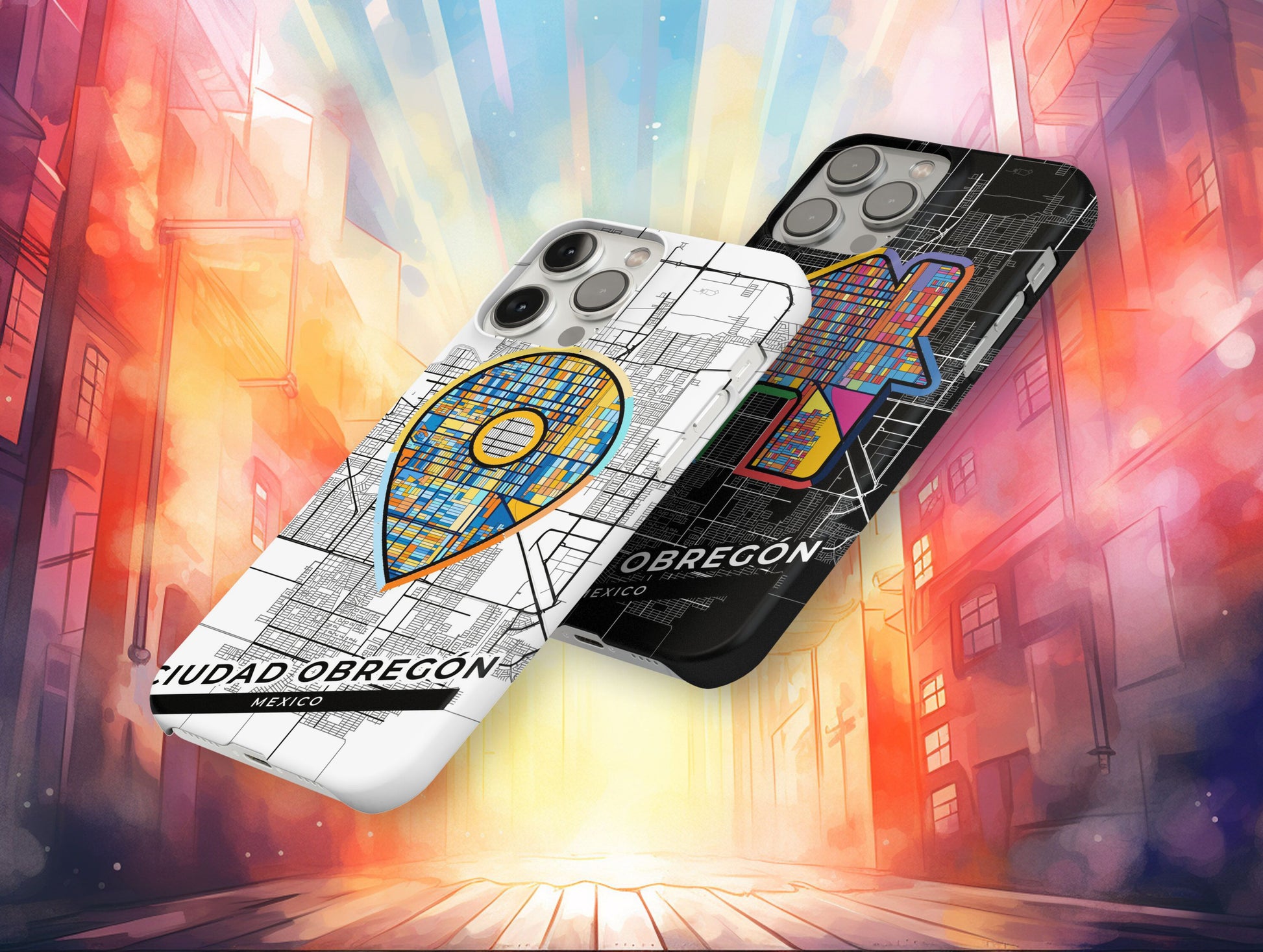Ciudad Obregón Mexico slim phone case with colorful icon. Birthday, wedding or housewarming gift. Couple match cases.