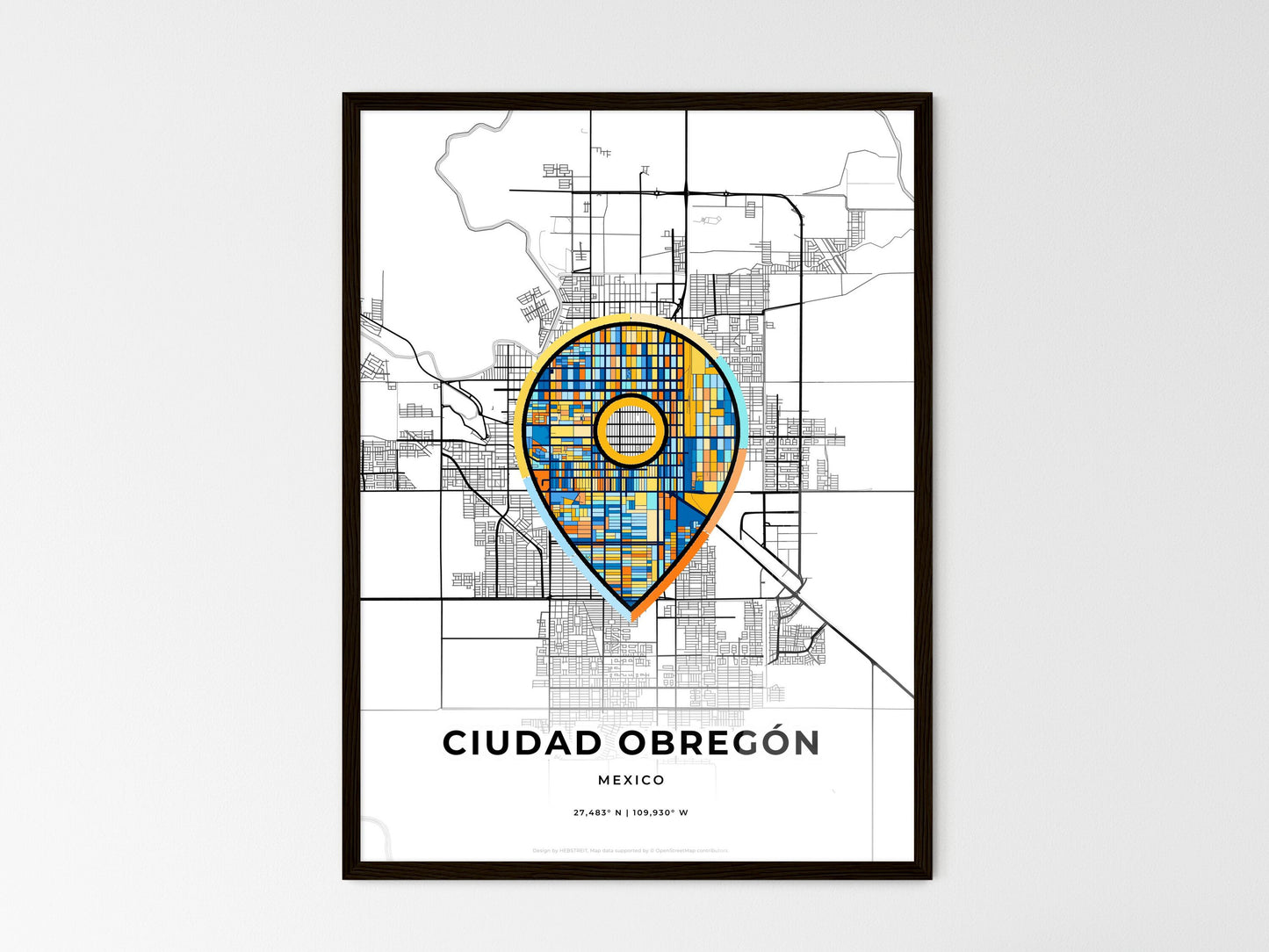 Ciudad Obregón Mexico wedding art map with pointer icon