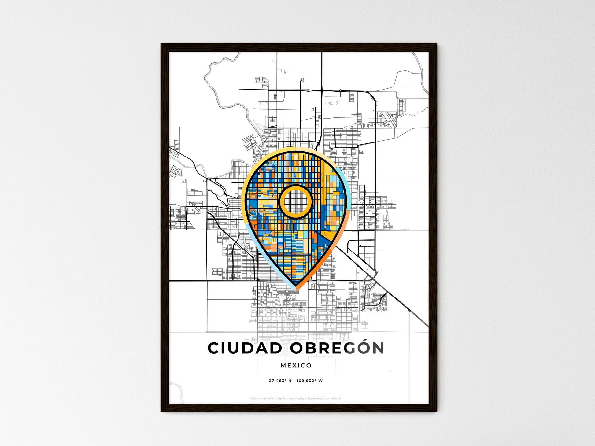 Ciudad Obregón Mexico wedding art map with pointer icon