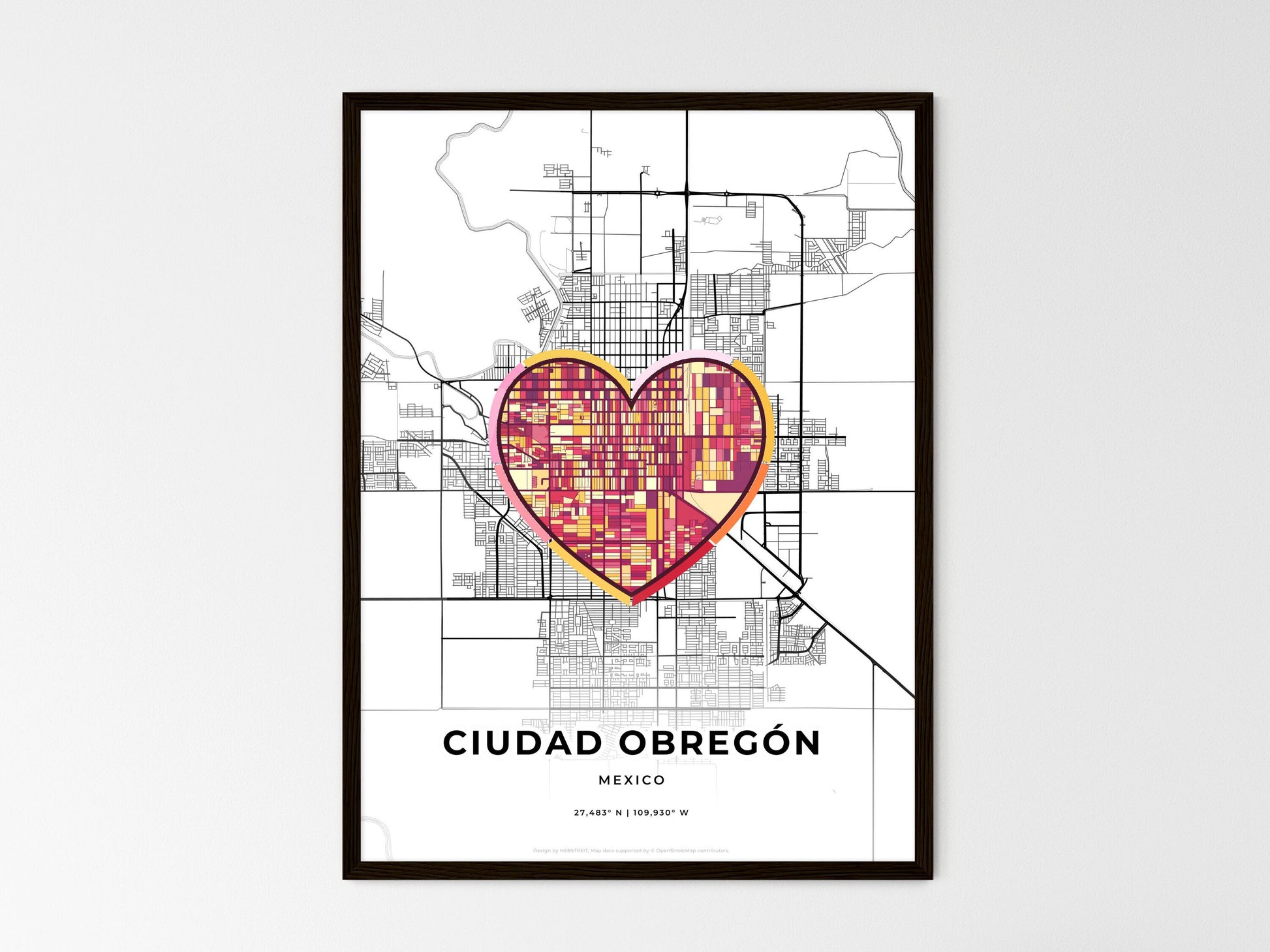 Ciudad Obregón Mexico wedding art map with heart icon