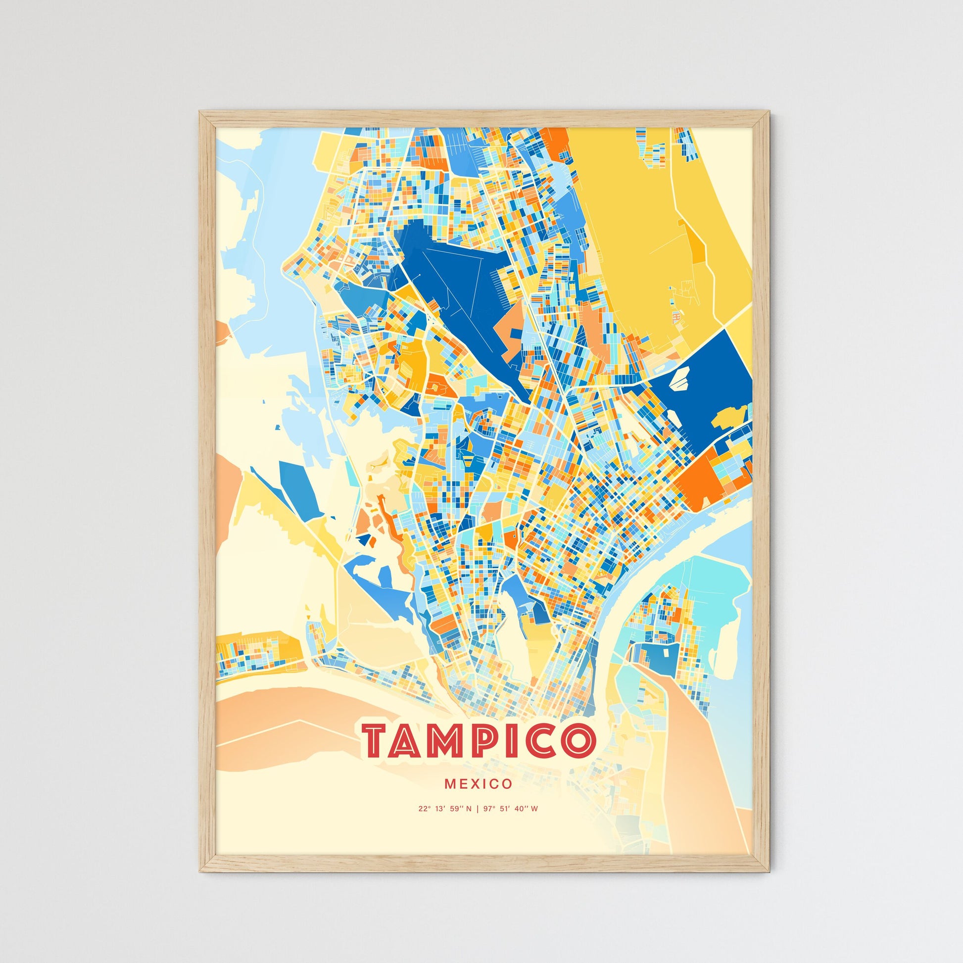 Colorful TAMPICO MEXICO Fine Art Map Blue Orange