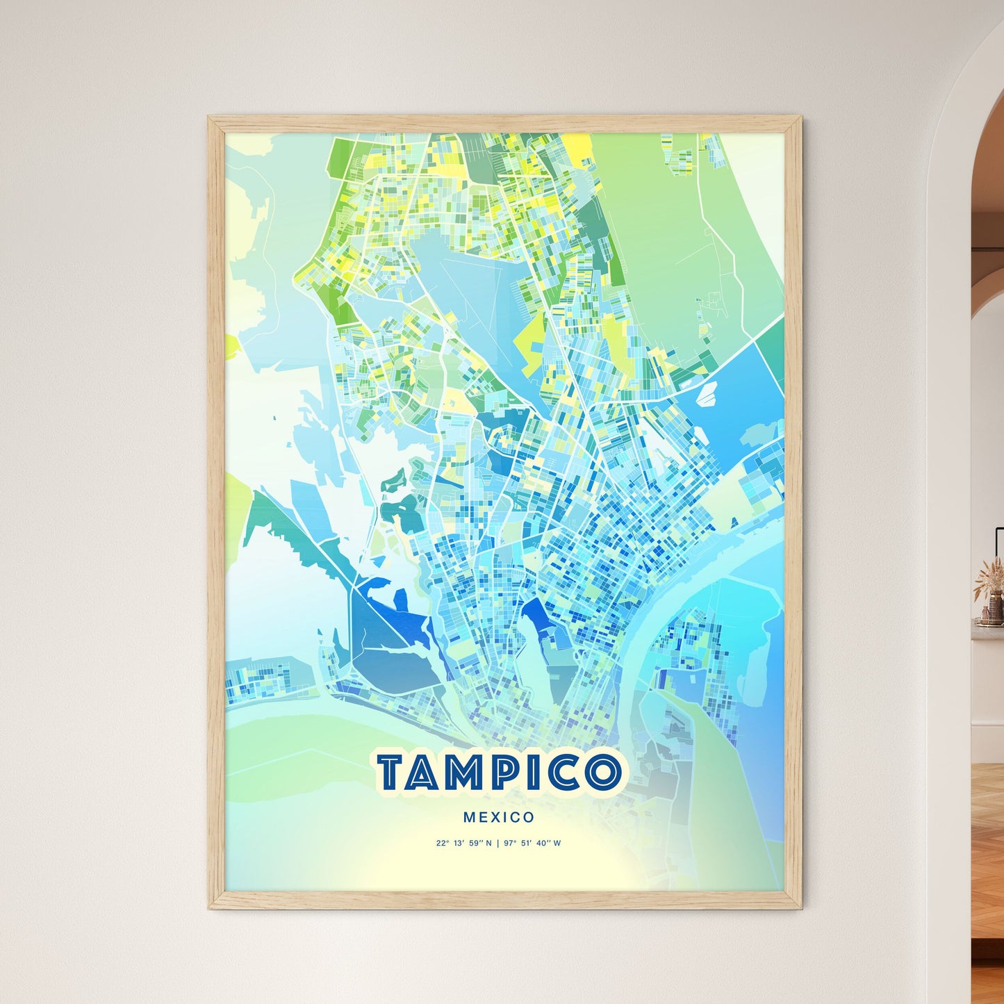 Colorful TAMPICO MEXICO Fine Art Map Cool Blue