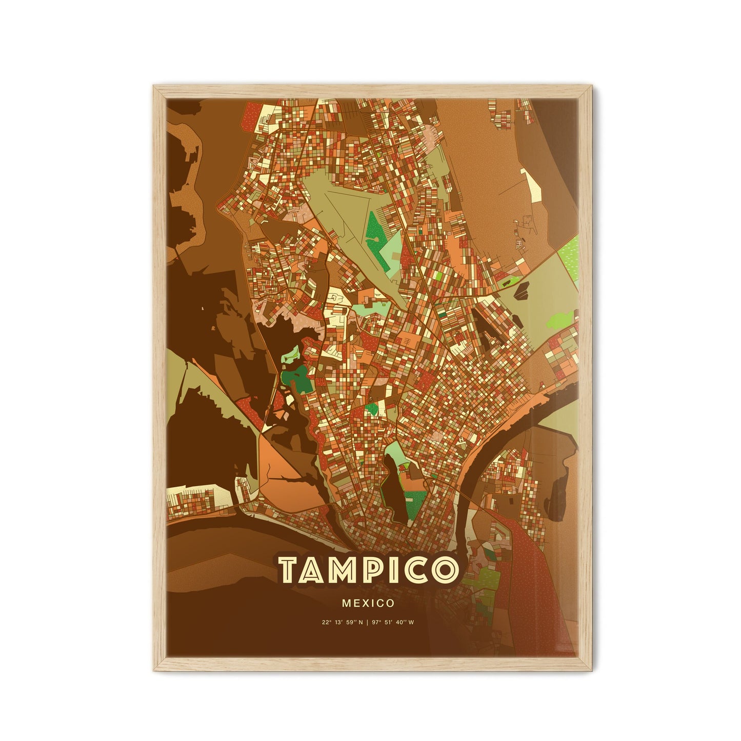 Colorful TAMPICO MEXICO Fine Art Map Farmhouse