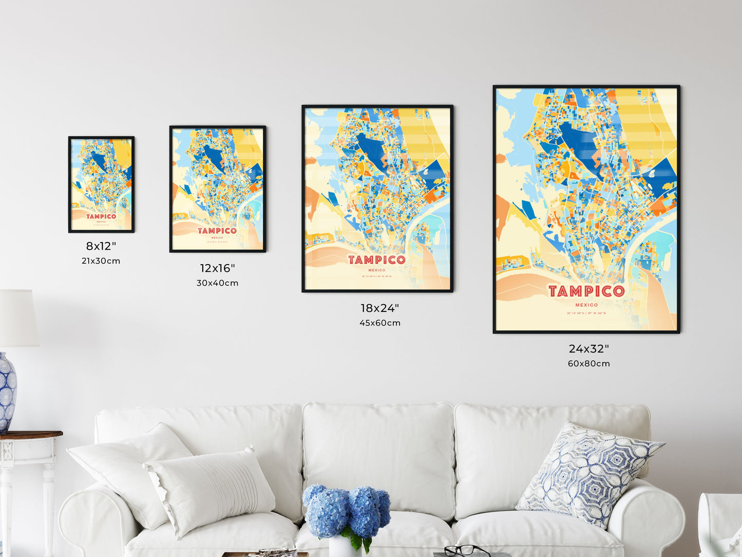 Colorful TAMPICO MEXICO Fine Art Map Blue Orange