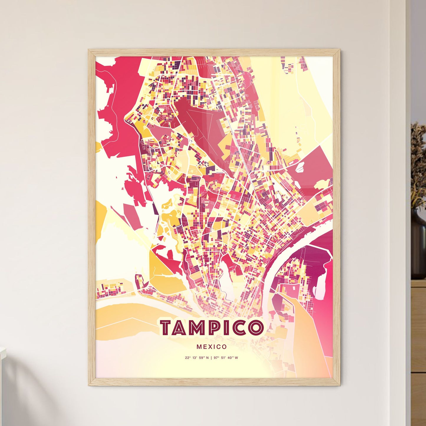 Colorful TAMPICO MEXICO Fine Art Map Hot Red