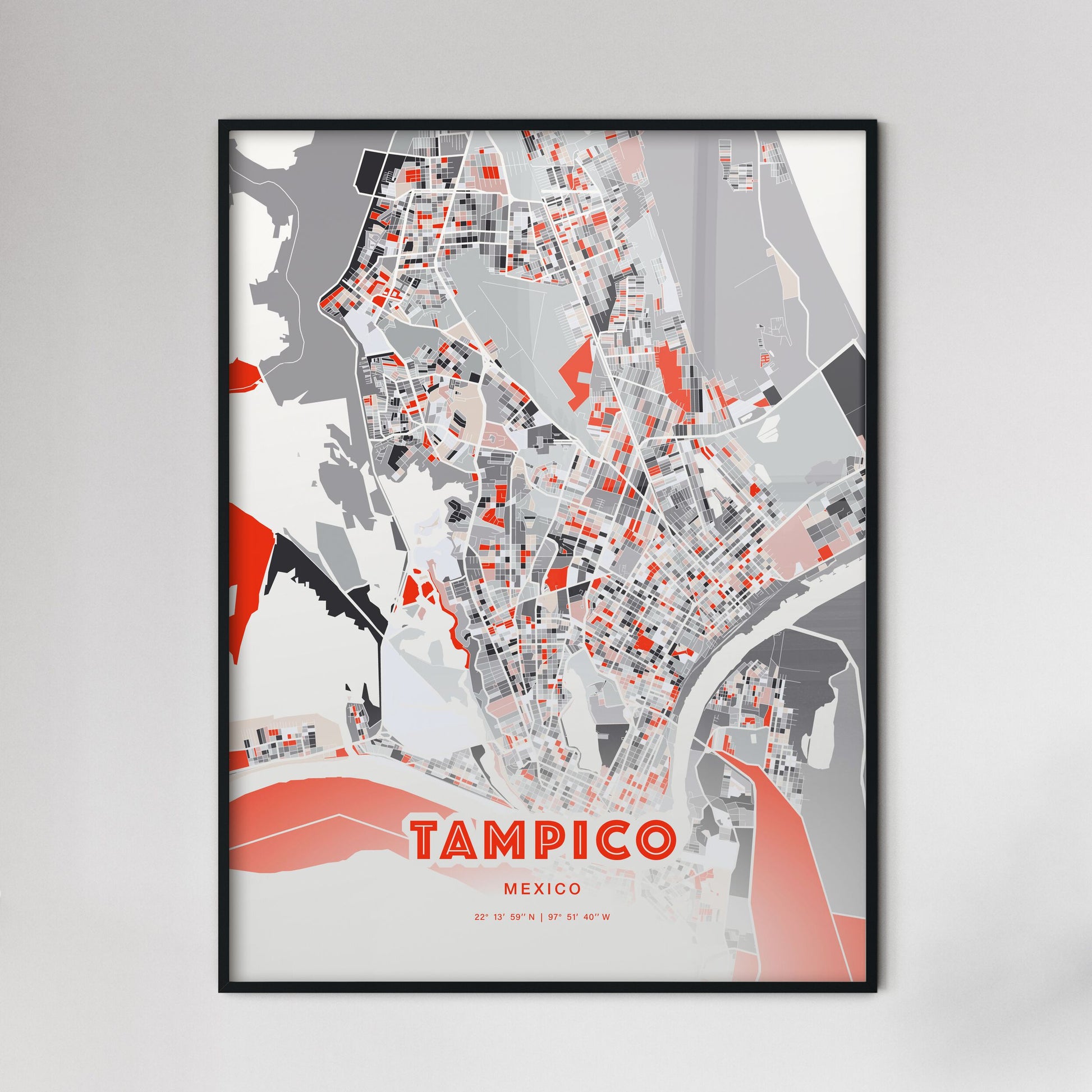 Colorful TAMPICO MEXICO Fine Art Map Modern