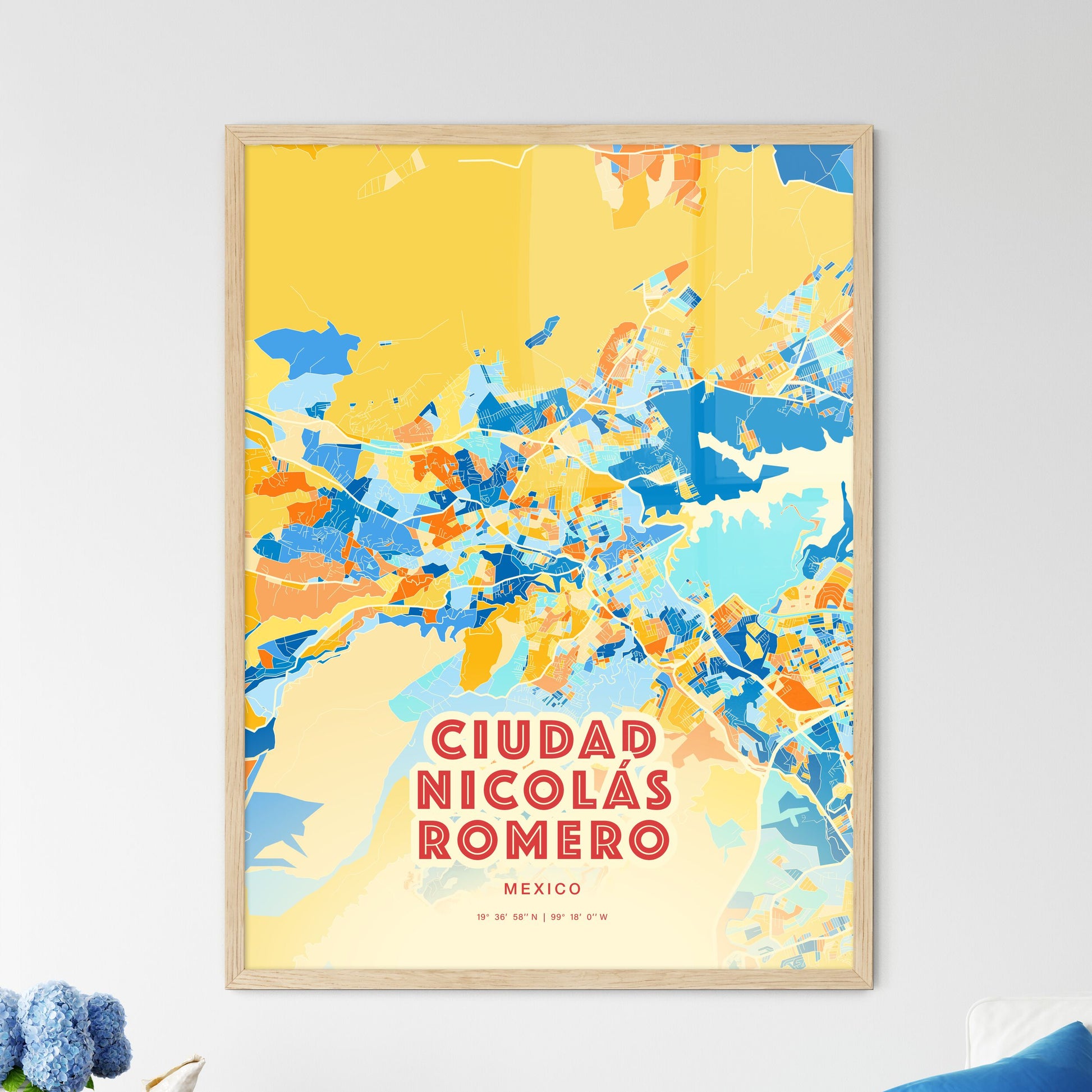 Colorful CIUDAD NICOLÁS ROMERO MEXICO Fine Art Map Blue Orange