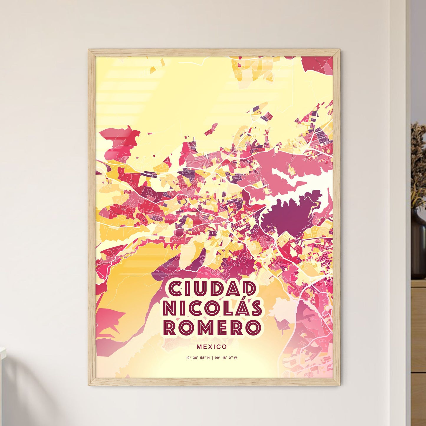 Colorful CIUDAD NICOLÁS ROMERO MEXICO Fine Art Map Hot Red