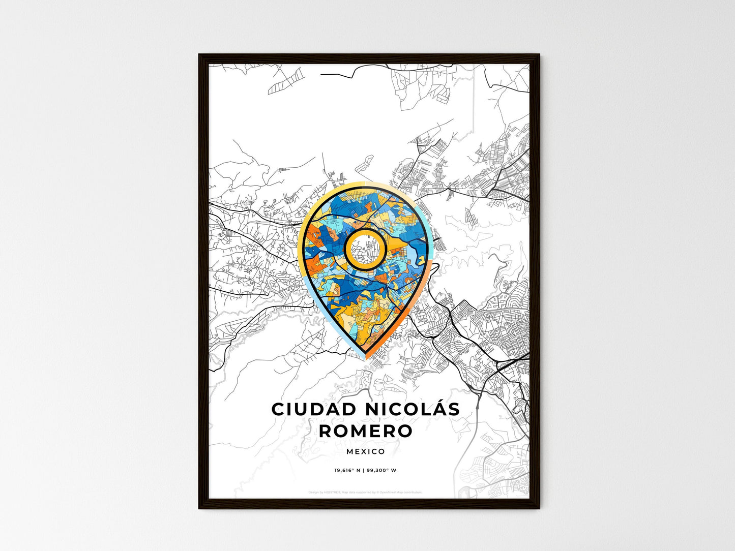 Ciudad Nicolás Romero Mexico wedding art map with pointer icon