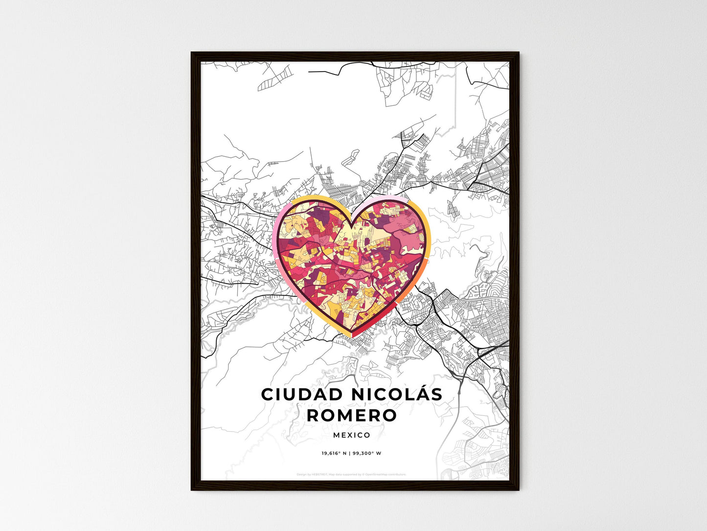Ciudad Nicolás Romero Mexico wedding art map with heart icon