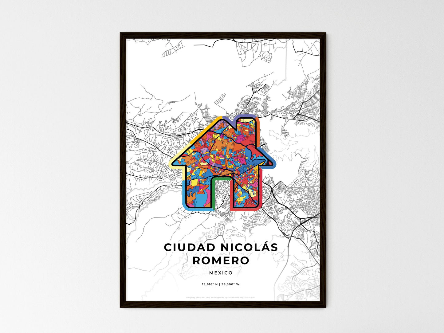 Ciudad Nicolás Romero Mexico wedding art map with home icon