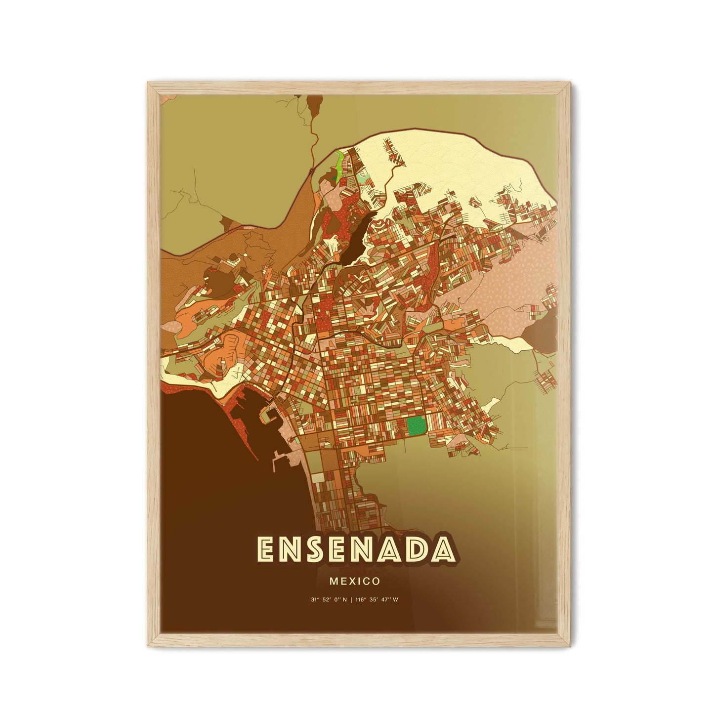 Colorful ENSENADA MEXICO Fine Art Map Farmhouse