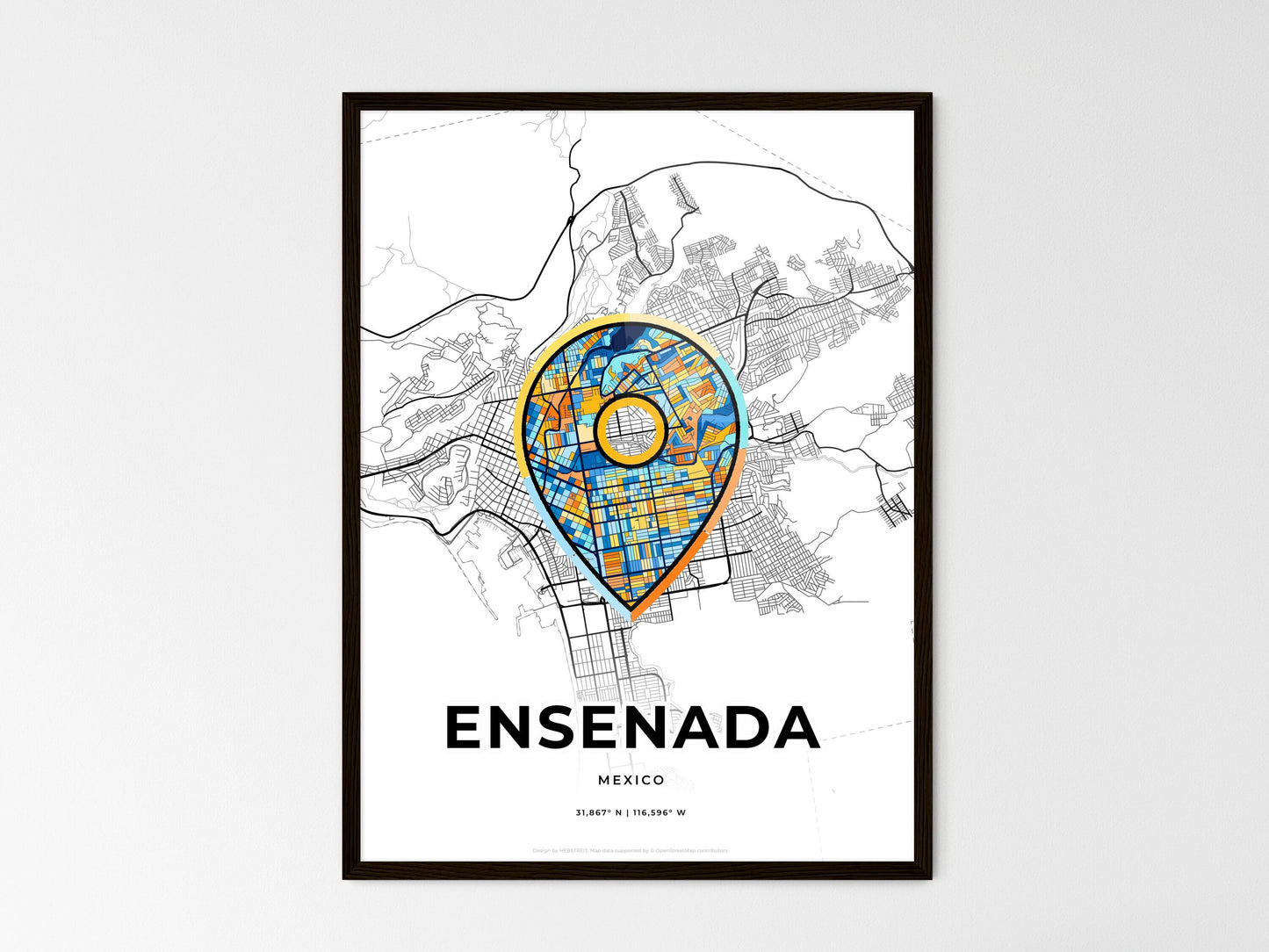 Ensenada Mexico wedding art map with pointer icon