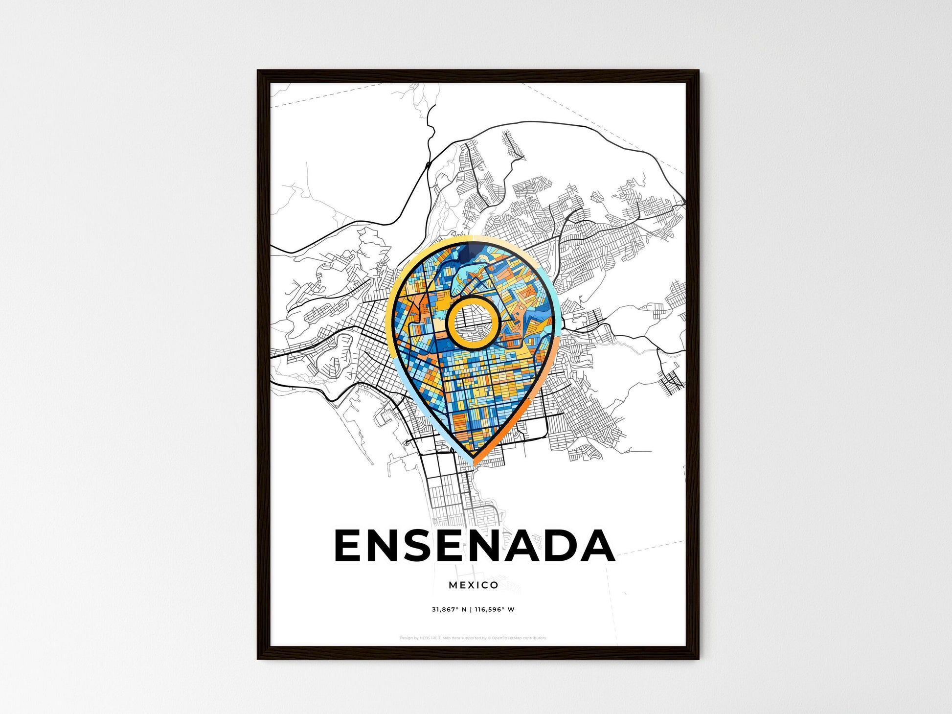 Ensenada Mexico wedding art map with pointer icon