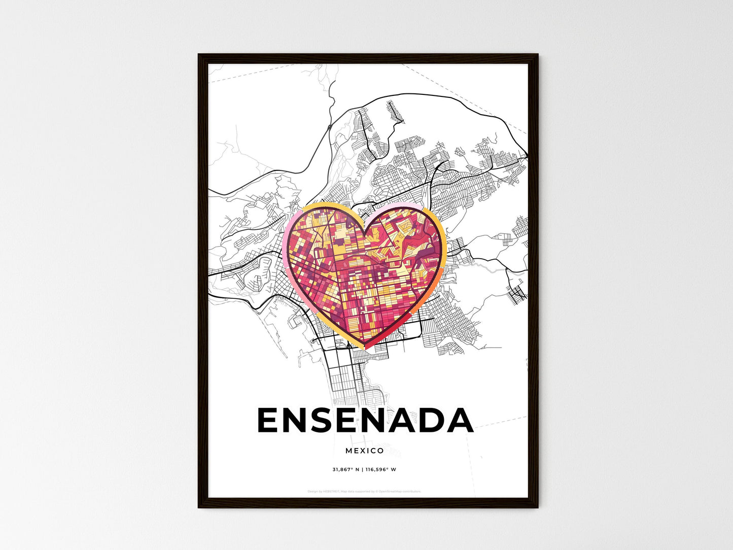 Ensenada Mexico wedding art map with heart icon