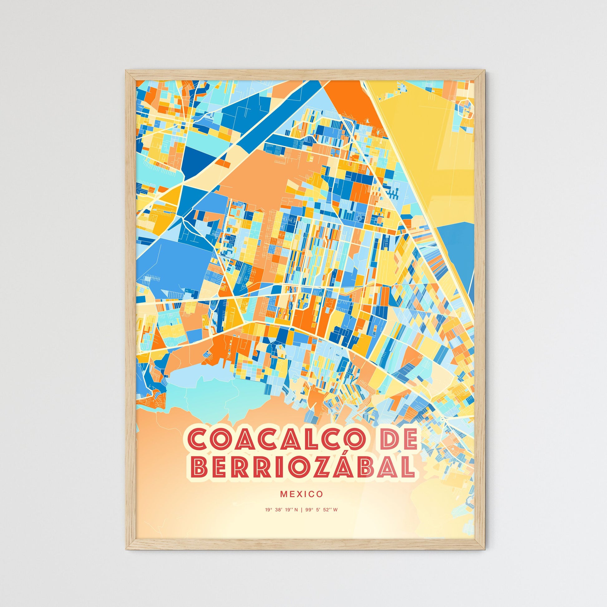 Colorful COACALCO DE BERRIOZÁBAL MEXICO Fine Art Map Blue Orange