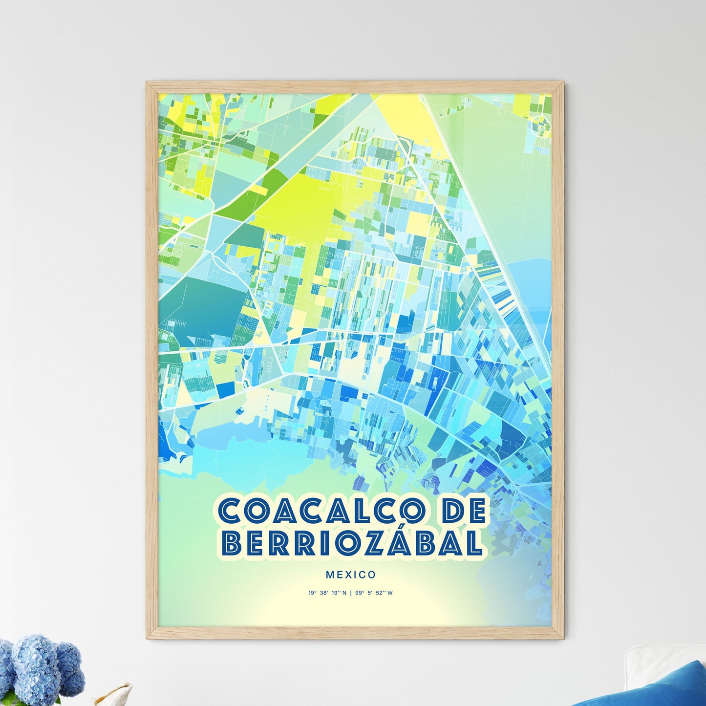 Colorful COACALCO DE BERRIOZÁBAL MEXICO Fine Art Map Cool Blue