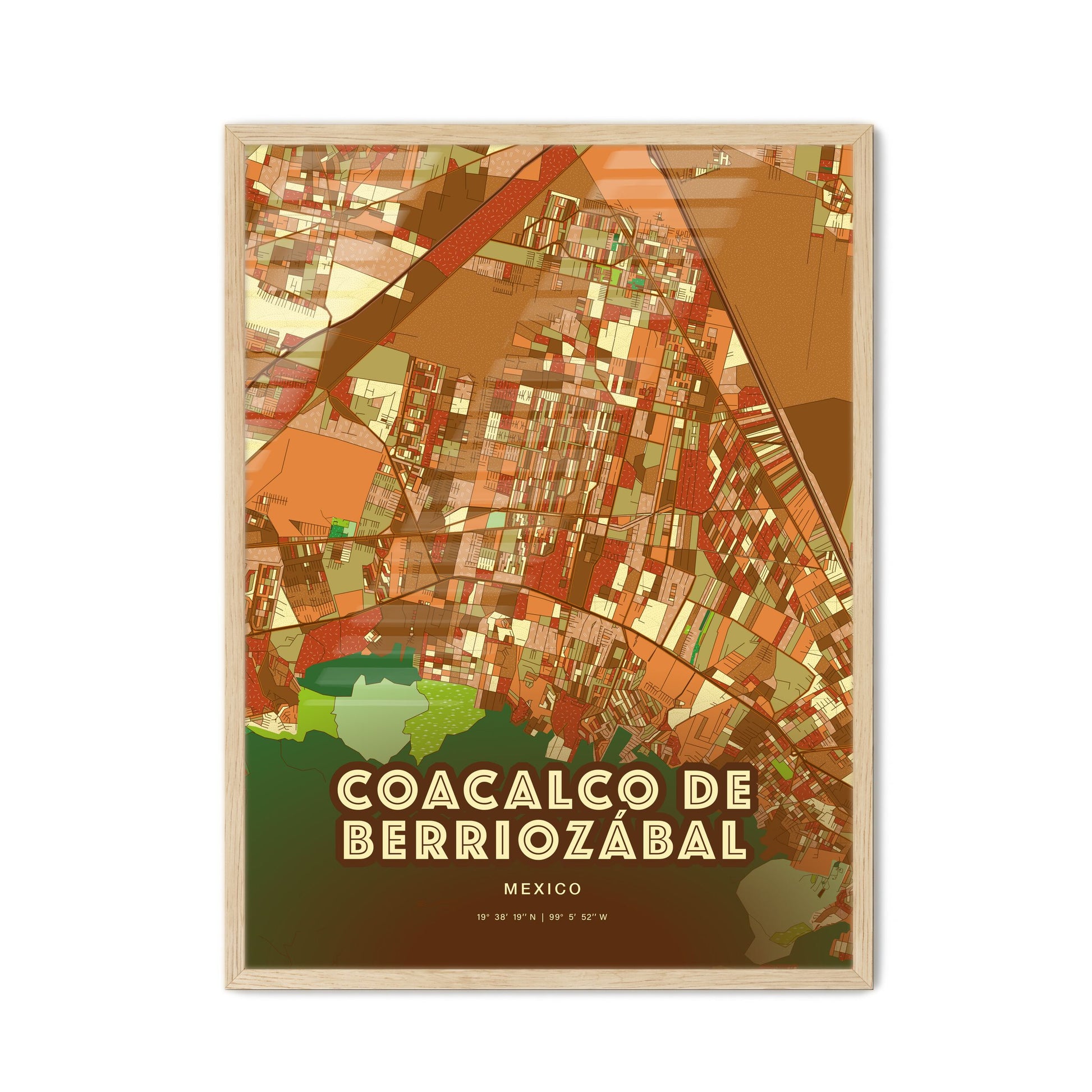 Colorful COACALCO DE BERRIOZÁBAL MEXICO Fine Art Map Farmhouse