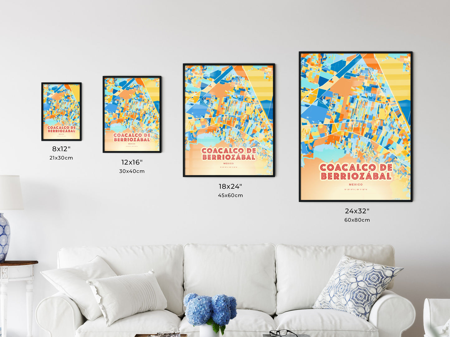 Colorful COACALCO DE BERRIOZÁBAL MEXICO Fine Art Map Blue Orange