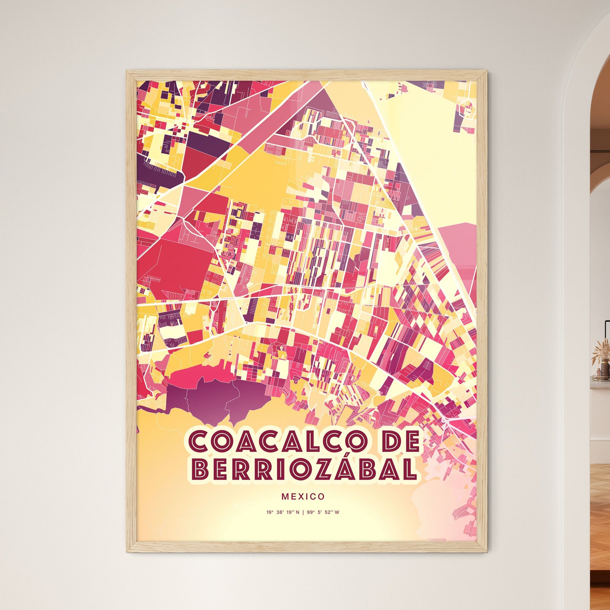 Colorful COACALCO DE BERRIOZÁBAL MEXICO Fine Art Map Hot Red