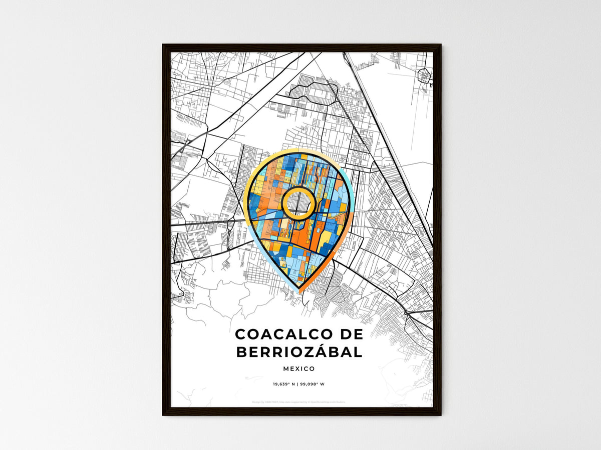 Coacalco De Berriozábal Mexico wedding art map with pointer icon