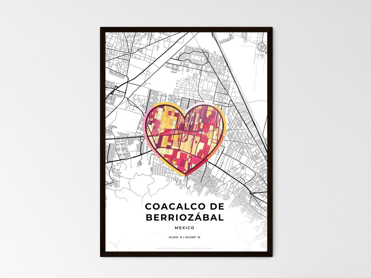 Coacalco De Berriozábal Mexico wedding art map with heart icon