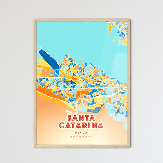 Colorful SANTA CATARINA MEXICO Fine Art Map Blue Orange