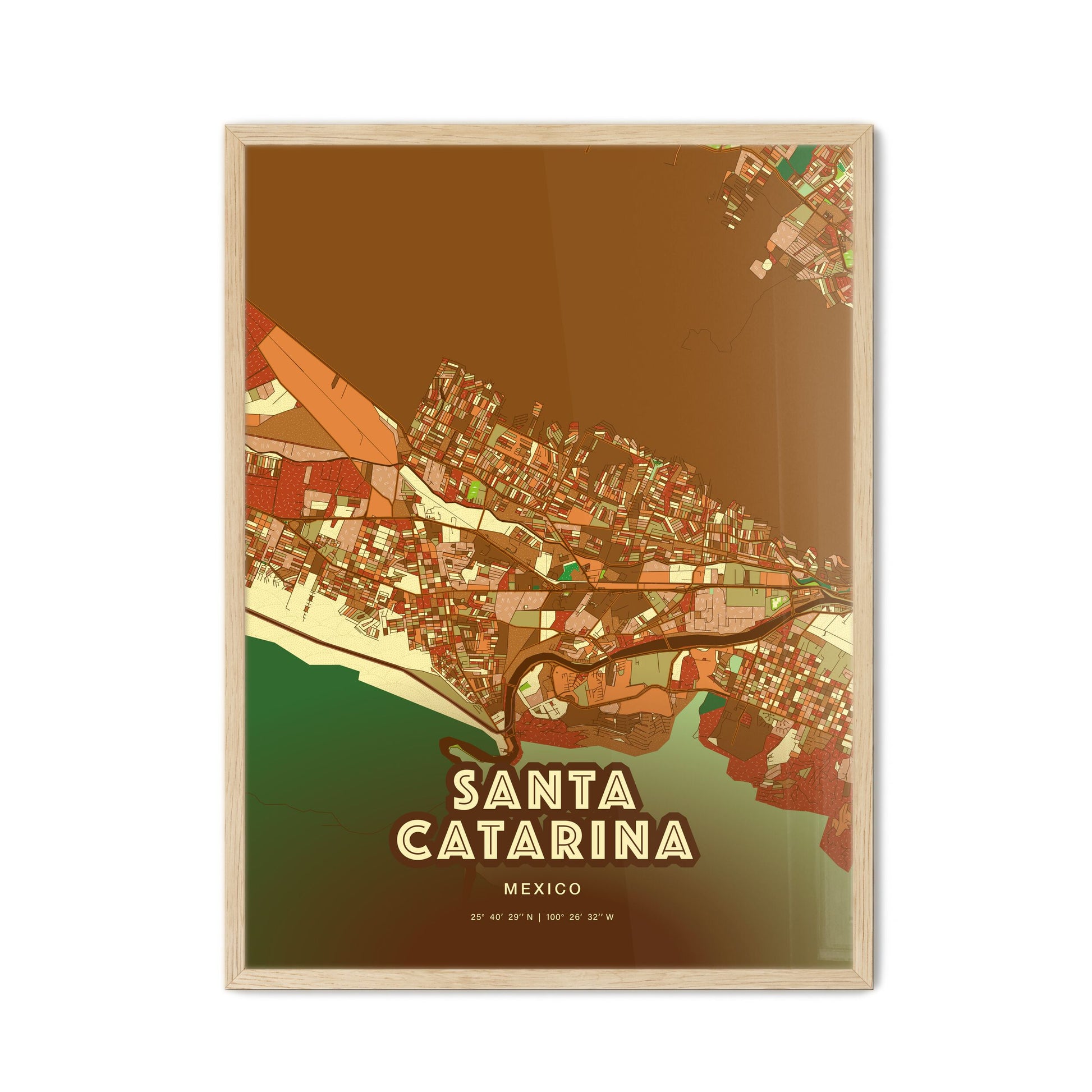 Colorful SANTA CATARINA MEXICO Fine Art Map Farmhouse