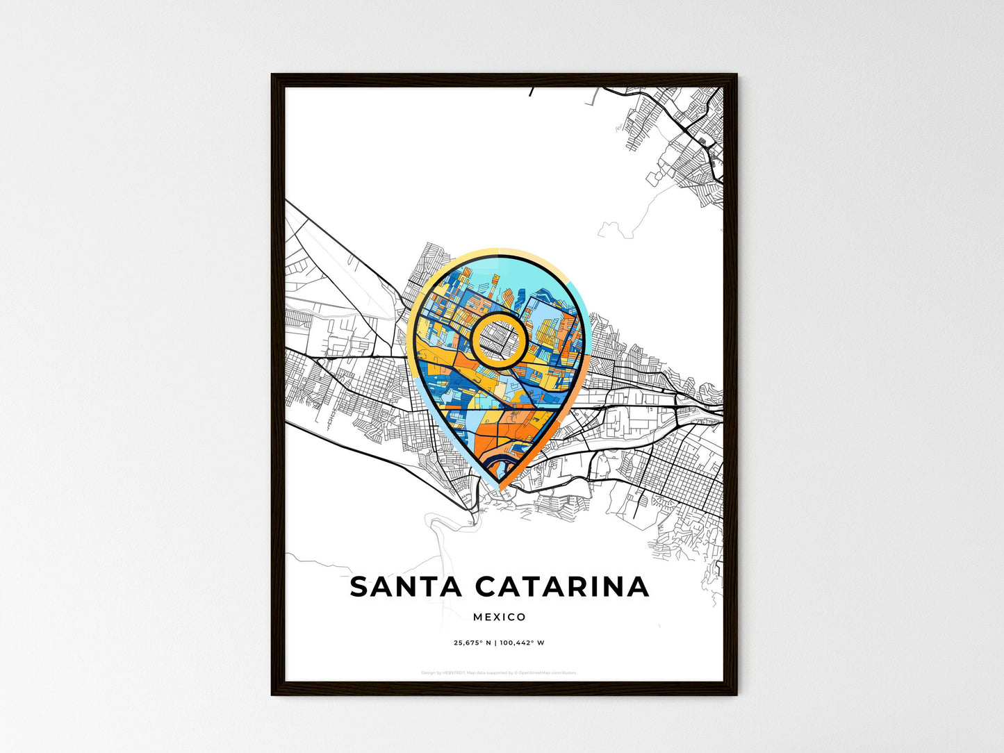 Santa Catarina Mexico wedding art map with pointer icon