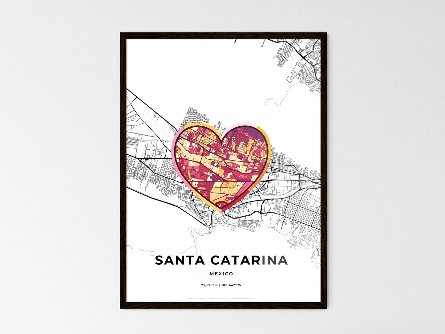 Santa Catarina Mexico wedding art map with heart icon