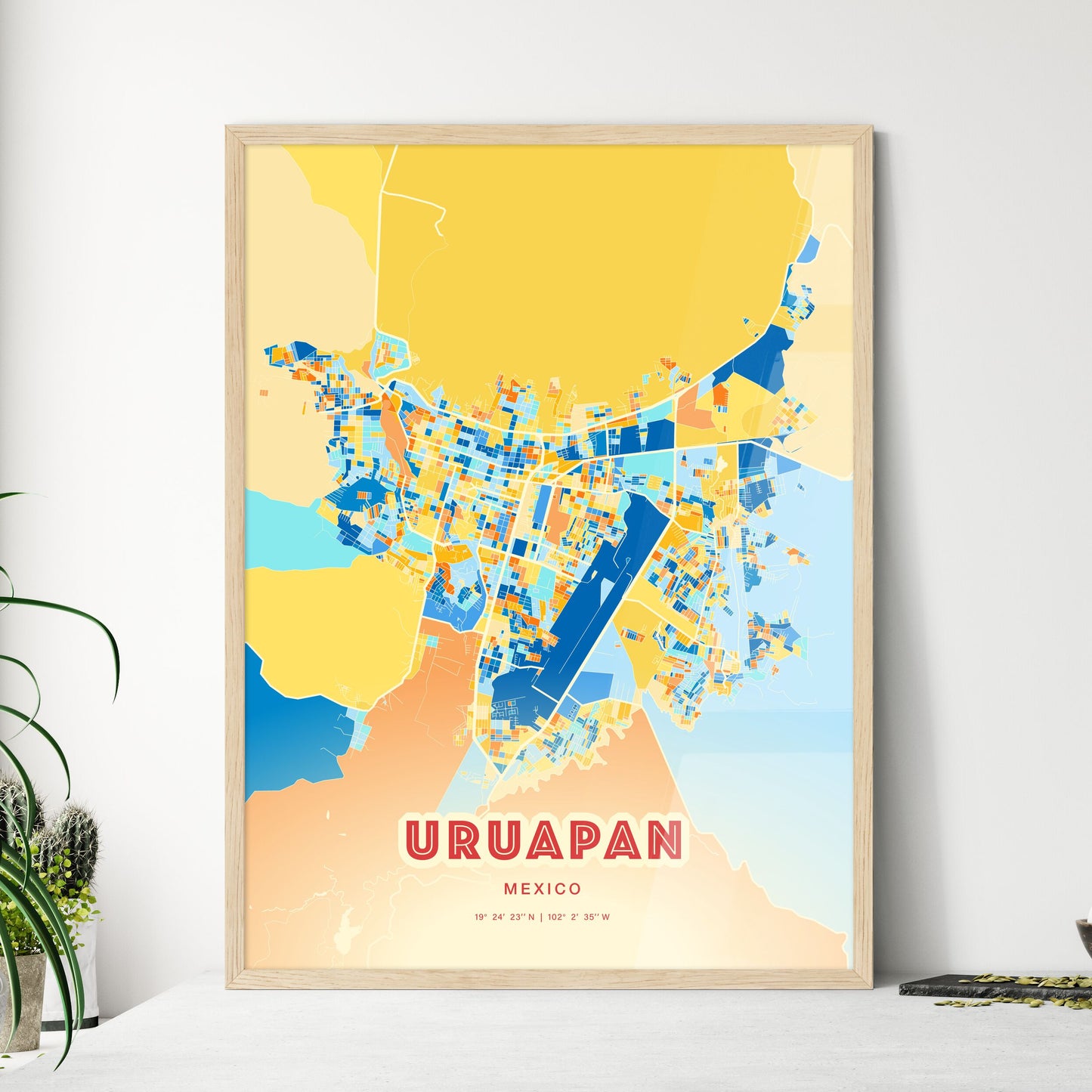 Colorful URUAPAN MEXICO Fine Art Map Blue Orange