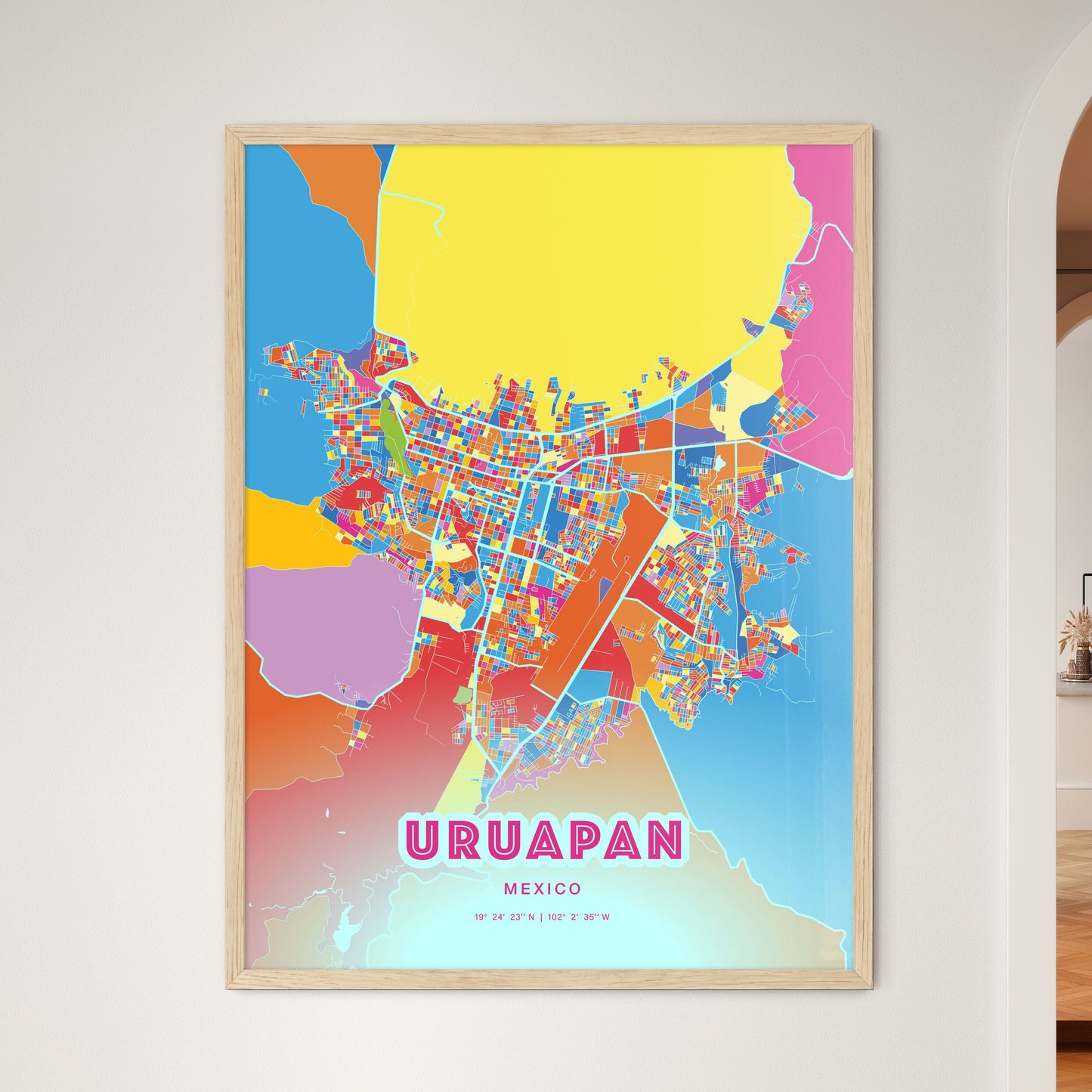 Colorful URUAPAN MEXICO Fine Art Map Crazy Colors
