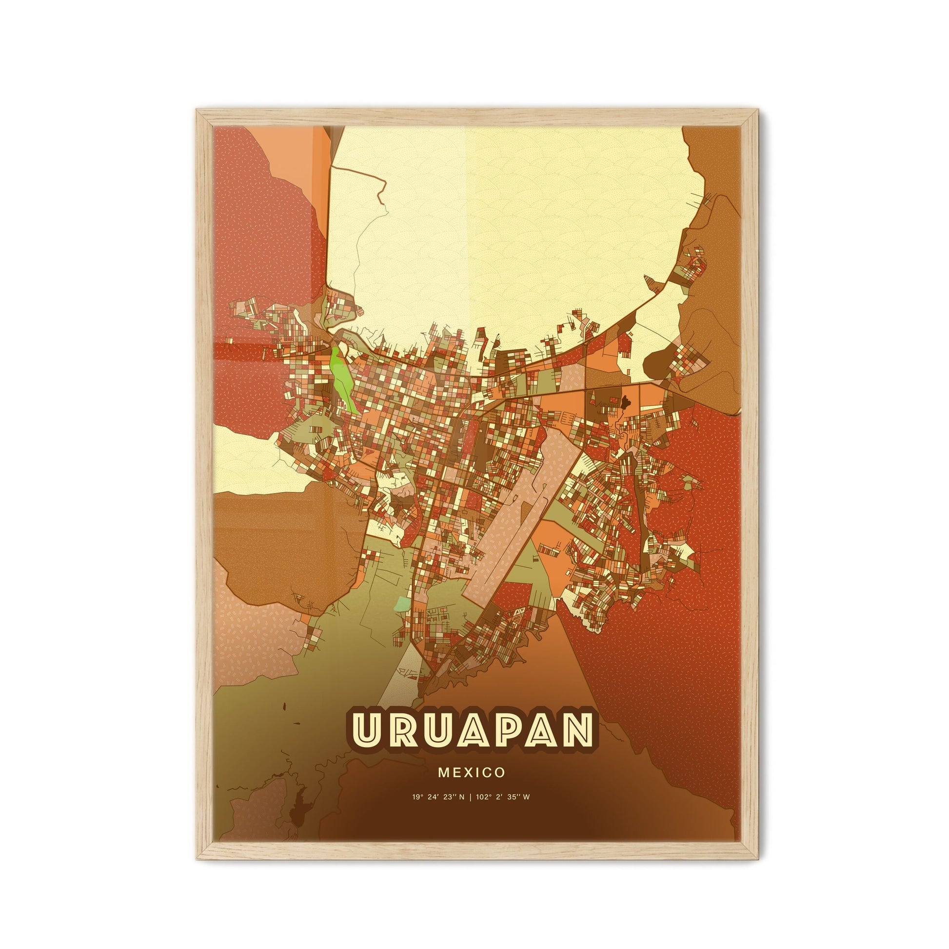 Colorful URUAPAN MEXICO Fine Art Map Farmhouse