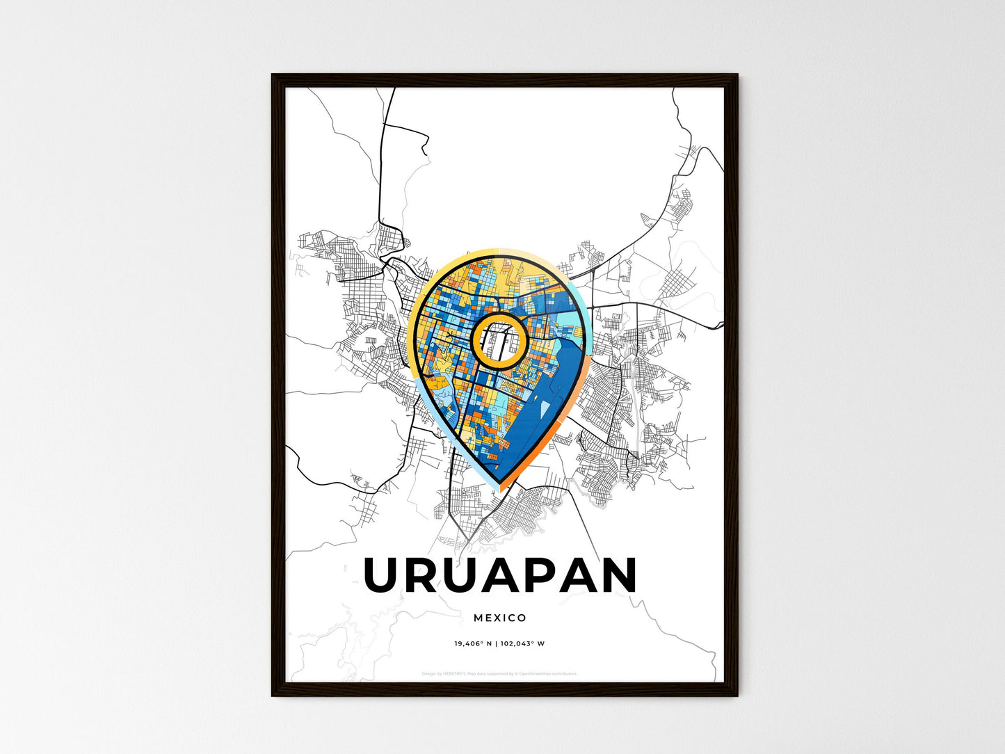 Uruapan Mexico wedding art map with pointer icon