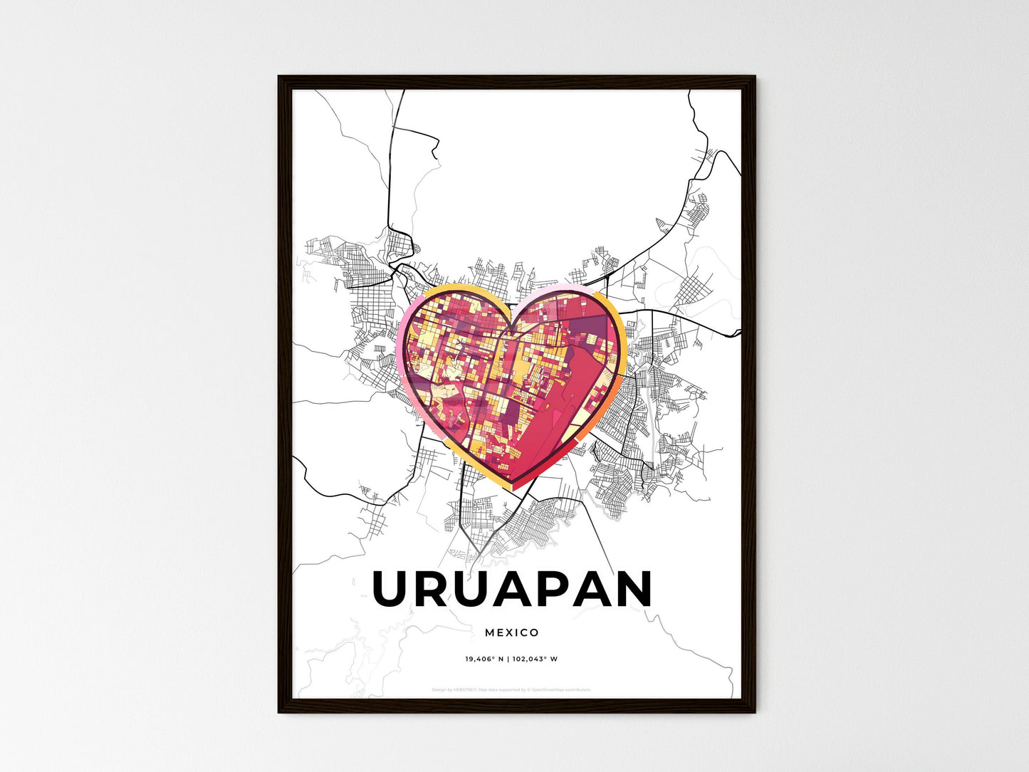 Uruapan Mexico wedding art map with heart icon