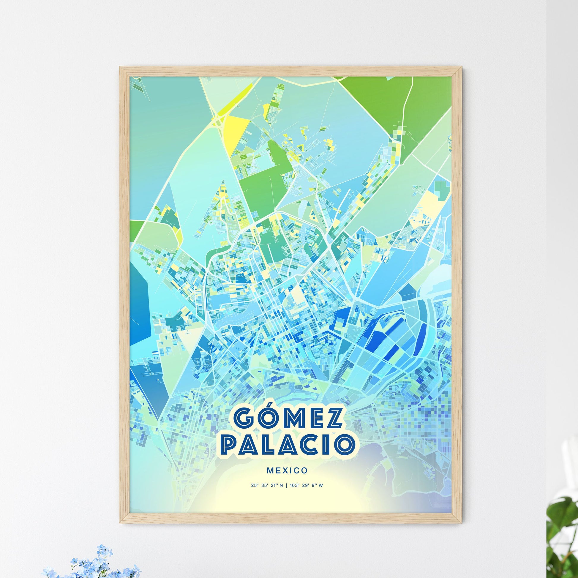 Colorful GÓMEZ PALACIO MEXICO Fine Art Map Cool Blue